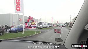 Blonde woman receives help finding her car while driving the breedbus.