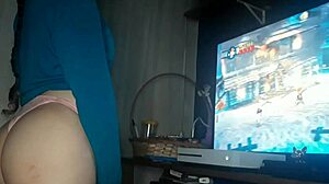 gamer girl playing with me, teasing my big tits and ass