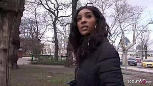 german scout gets brown ebony bombshell to eye-rolling orgasm at pickup casting