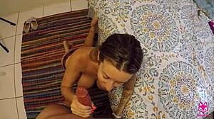 I watch my blonde babe take big cock in her ass, squirting with pleasure in POV.