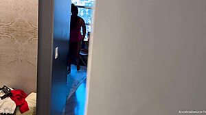 In the late night, she strokes the dick next door, leading to intense fucking and cumshot.