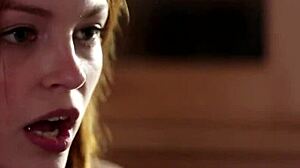 Redheaded lesbian seduced to lick pussy passionately