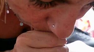 milf gives blowjob in tent, gets creampie 😏