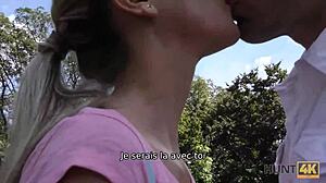 Petite 18+ Blonde Bent Over for Doggy Action While Cuckold Watches in Amateur Setup