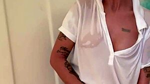 Milf mommy toys her wet pussy in fan-requested shower masturbation