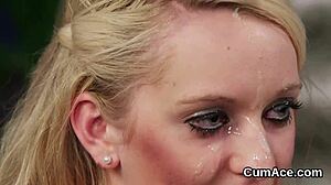 Beautiful woman experiences an extreme bukkake session from multiple angles