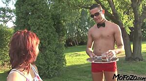 Redhead milf enjoys anal sex with father in law, not son, in intriguing blowjob