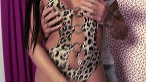 Brunette travesti offers her ass doggy style in anal sex