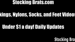 She is going to suck my toes in stockings.