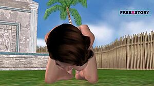 Animated 3D cartoon hentai with cute girl masturbating outdoors