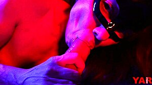Blowjob Adult Sucks Cock In Neon Light Cum In Mouth.