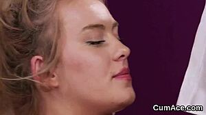 sexy idol faces a wild blowbang, sucking and swapping cum in a messy facial frenzy