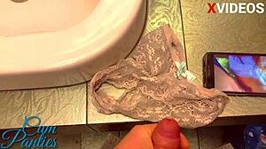 framed my girlfriend stole her panties and cum in them during pov handjob masturbation