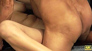 beautiful lady teases old man with hot sex on giant villa