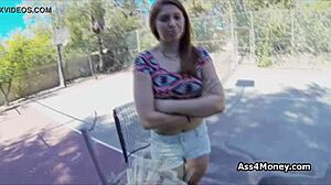 Watch a cute redhead teen sucking cock in POV at outdoor tennis court with hardcore amateurs