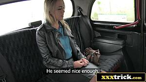 london cab driver sucks on hot blonde's big fake boobs in hardcore scene