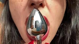 horny babe squirts on fat dildo