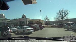 risky blonde masturbates in public car