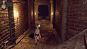 Knight girl in dungeons with shaved pussy cumshot