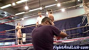 kinky lesbian babes clash in wild floor wrestling match. Redheads grapple with raw energy.