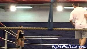 kinky lesbian babes clash in wild floor wrestling match. Redheads grapple with raw energy.
