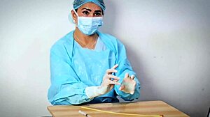 Femdom nurse in latex gloves dominates patient in hospital fetish session by Dominafire