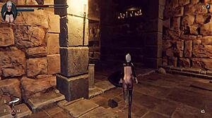 Knight girl in dungeons with shaved pussy cumshot