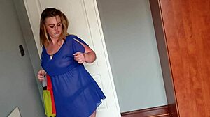 Chubby girl tries on various outfits and dresses