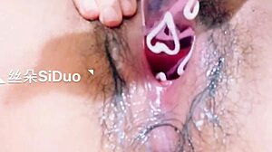 Silk Doll with 36D huge breasts masturbates with crystal rod on webcam.