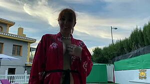 Big-titted latina sucks my cock in the pool while our friend watches