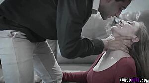 Jake Adams feeds Gracie May Green his juicy cock on her knees.