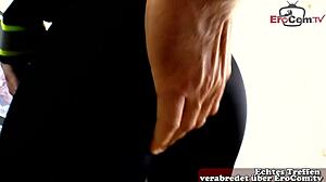 Brunette firefighter slut gets hard POV sex