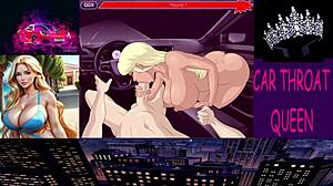 in the car, the blonde anime girl eagerly sucked and deepthroated the cock, her lips wrapped tightly around it as she bobbed her head