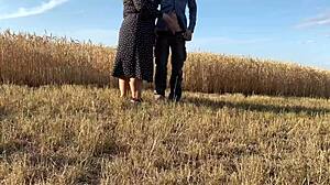 Sexy bbw sucks my cock after milking it in the field