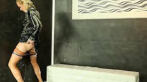 Euro skank getting bukkaked in heels and stockings 😜