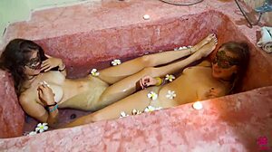 Amateur Husband Enjoys Double Blowjob In Bath From Milf And Teen 18+. Handjob Included, Both Filled With Cum.