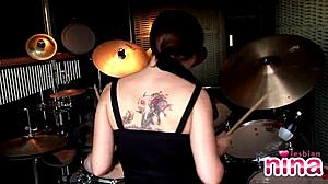 Lesbian Nina With Drums Shows Her Perfect Body