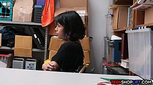 Security Guard Drills Teen Shoplifter's Pussy in Office Setup