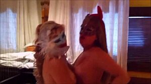 lesbians complete in red outfits for the show