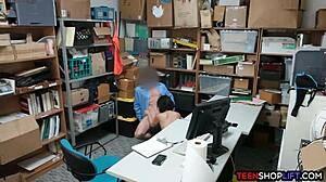 Security Guard Drills Teen Shoplifter's Pussy in Office Setup