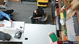 Security Guard Drills Teen Shoplifter's Pussy in Office Setup