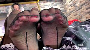 Goddess Feet And Toes In Cute Black Pantyhose