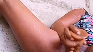 Watch me squirt while fucking my pussy with a dildo outdoors!