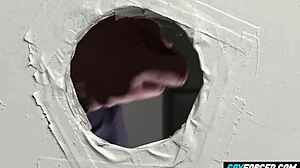 interracial glory hole with big black cock in bent over doggystyle.