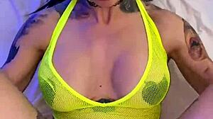 sexy tattooed hottie rides in lingerie