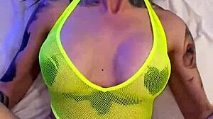 sexy tattooed hottie rides in lingerie