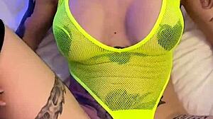 sexy tattooed hottie rides in lingerie