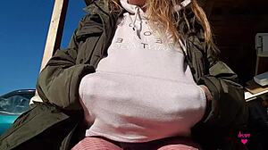 Nippleringlover Fingers Pierced Nipple Outdoors Until Shocking Orgasm