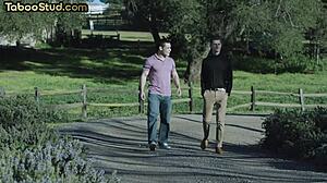 hairy stud gets barebacked in kinky foot fetish 3some with twinks.