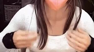 Ladyboy streams while masturbating cutely